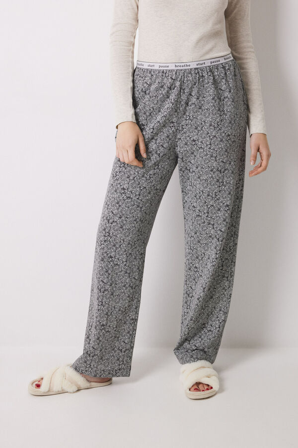 Women'secret Cal&ccedil;a comprida com estampado de flores verdes cinzento