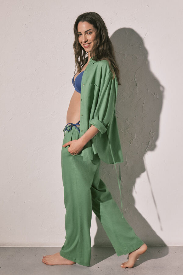 Women'secret Pantal&oacute;n largo lino verde verde