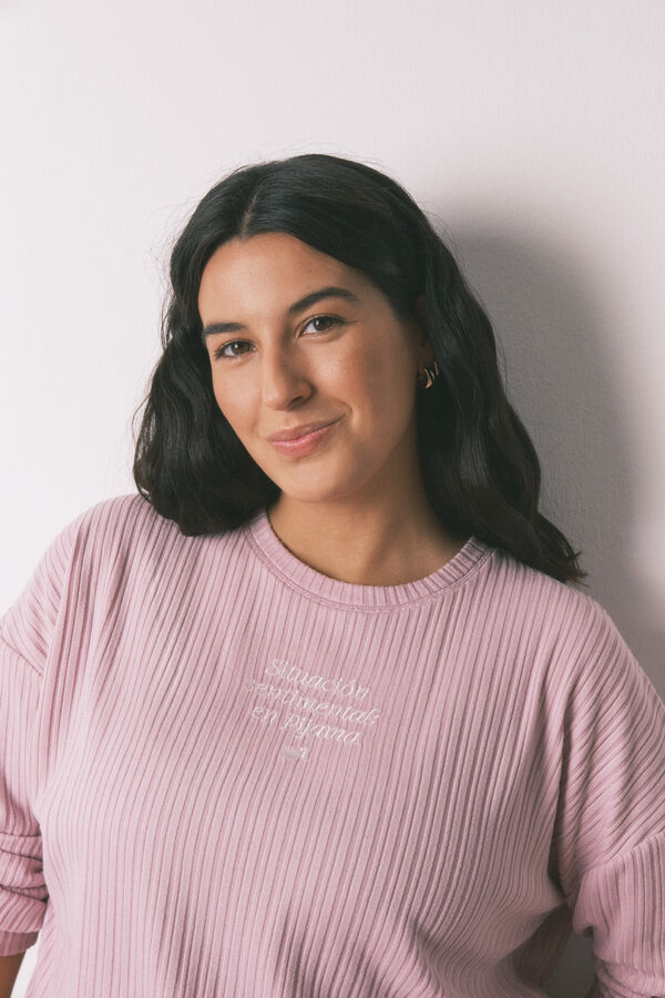 Women'secret Pijama largo rosa Vecina Rubia punto c&aacute;lido soft rosa