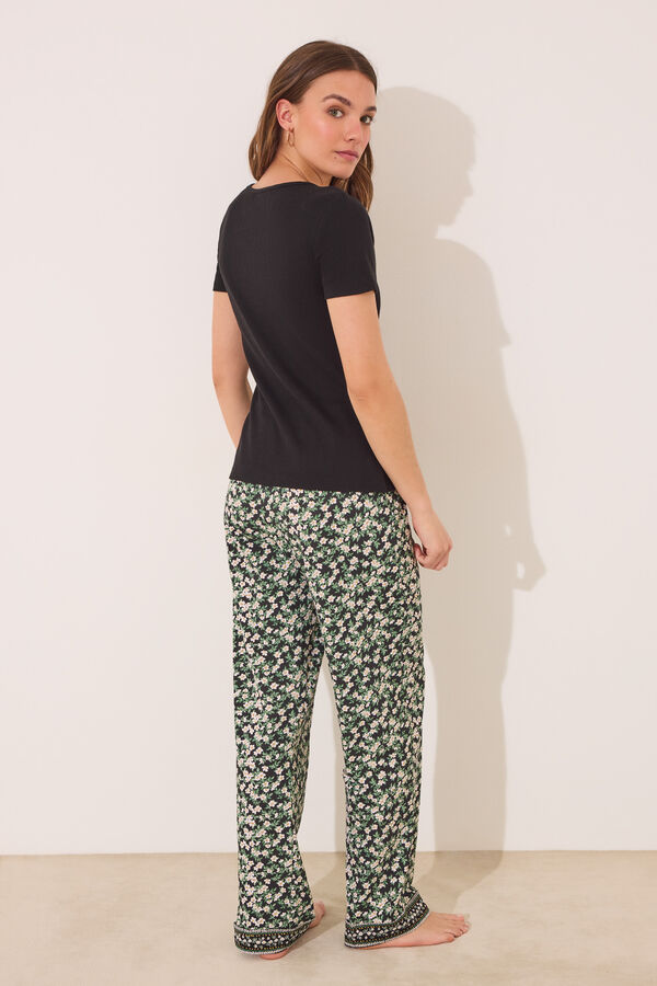 Women'secret Pijama largo algod&oacute;n canal&eacute; negro negro