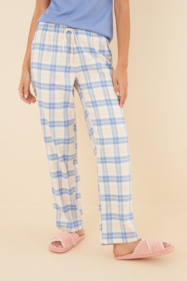 Women'secret Pantal&oacute;n largo 100% algod&oacute;n franela cuadros teja kaki