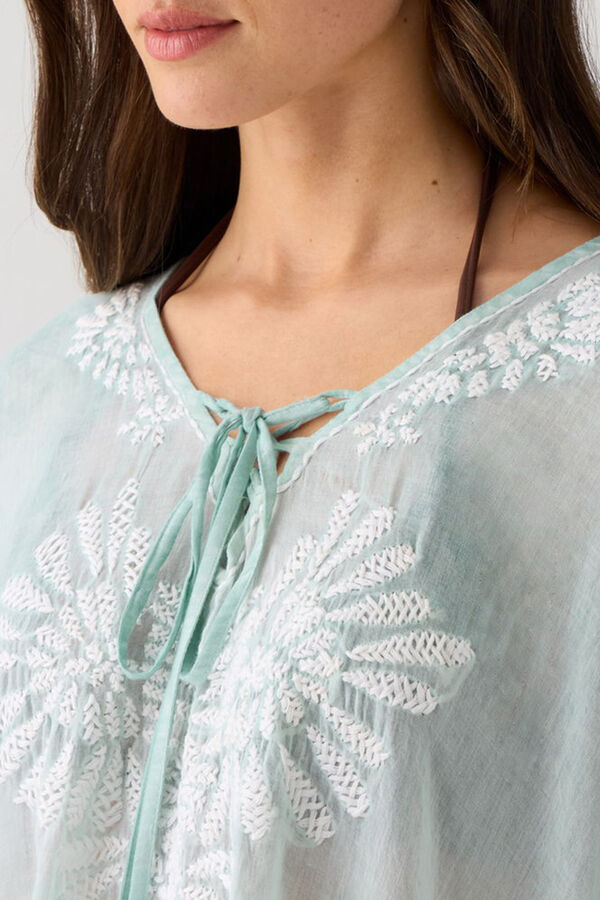 Textura T&uacute;nica algod&oacute;n efecto arrrugado turquesa