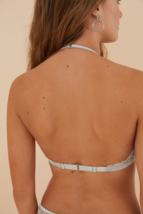 Women'secret PRETTY Sujetador halter encaje lentejuelas gris