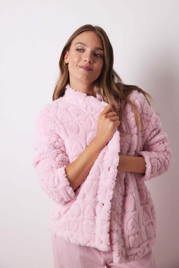 Women'secret Bata corta rosa pelo esponjoso corazones rosa