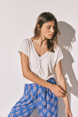 Women'secret T-shirt curta em viscose e linho bege bege