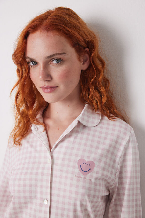 Women'secret Pijama camisero largo 100% algodón rosa cuadros rosa