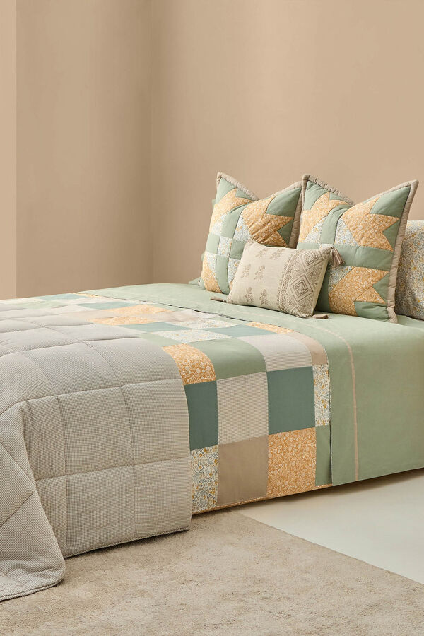 Textura S&aacute;bana algod&oacute;n flores verde