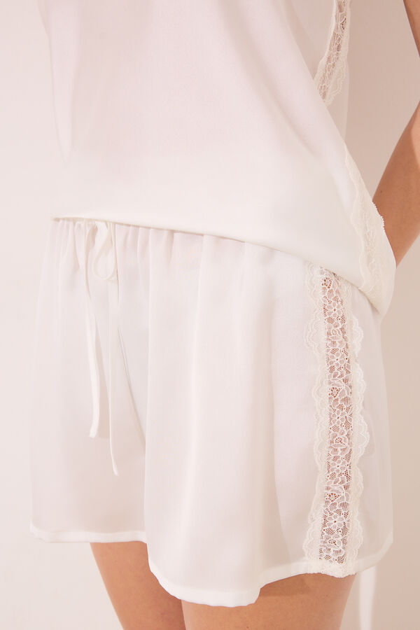 Women'secret Pijama curto cetim branco bege