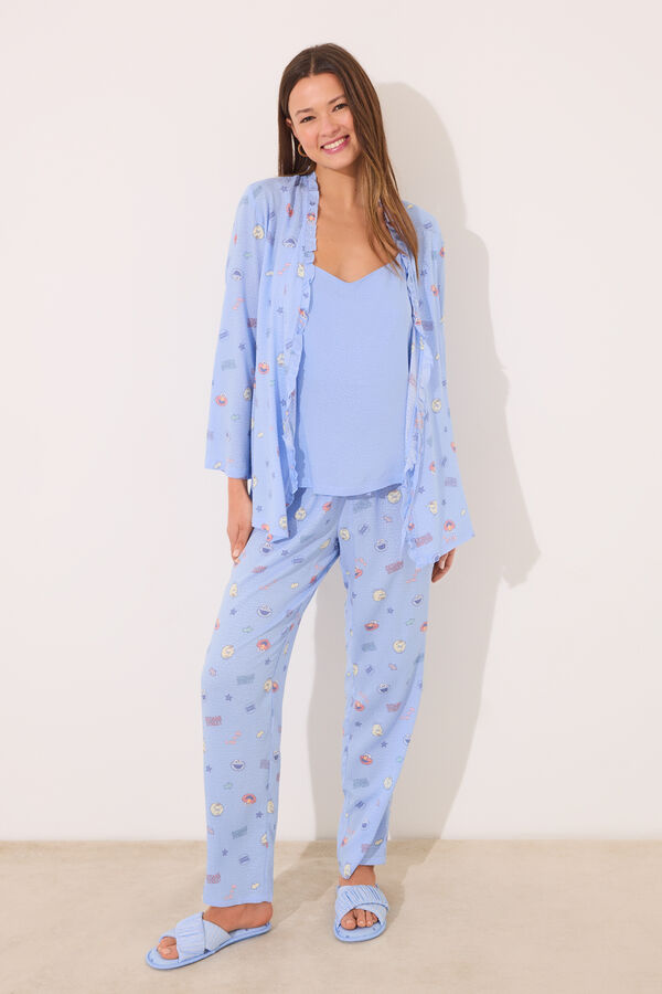 Women'secret Set pijama largo sat&eacute;n "Barrio S&eacute;samo" azul