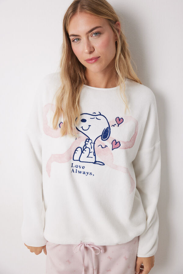 Women'secret Pijama largo polar suave Snoopy lazos marfil
