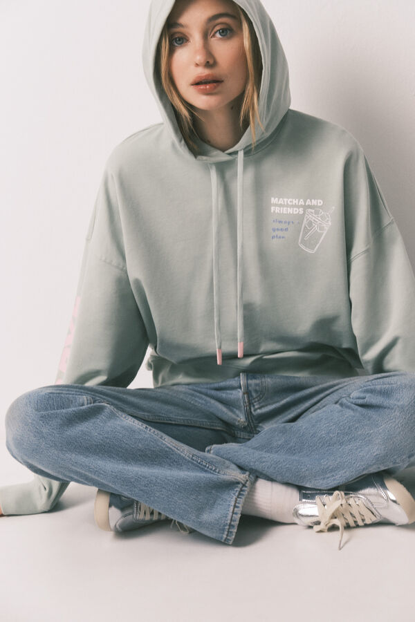 HI&BYE Sweatshirt com capuz em felpa de algod&atilde;o verde verde