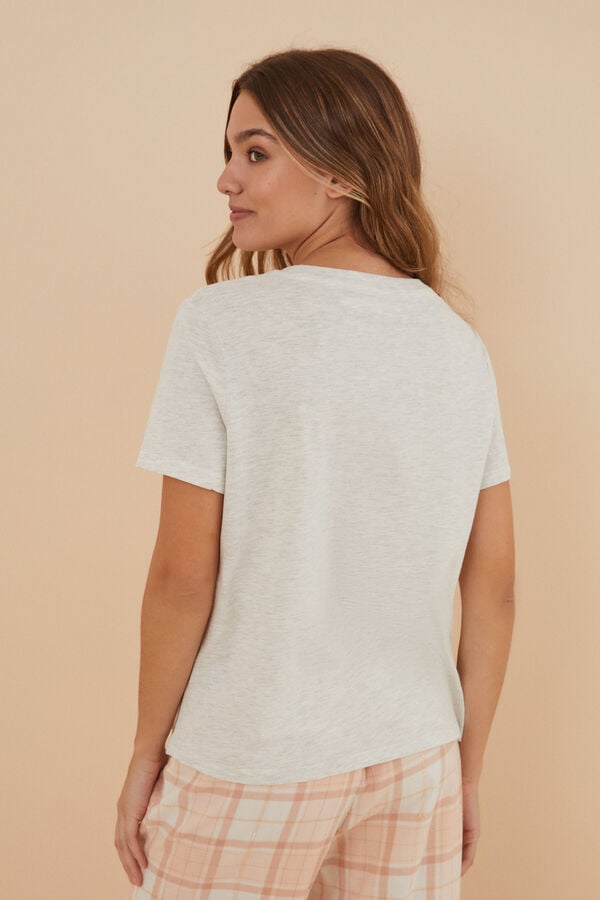 Womensecret T-shirt 100% algodão manga curta bege camping  cinzento