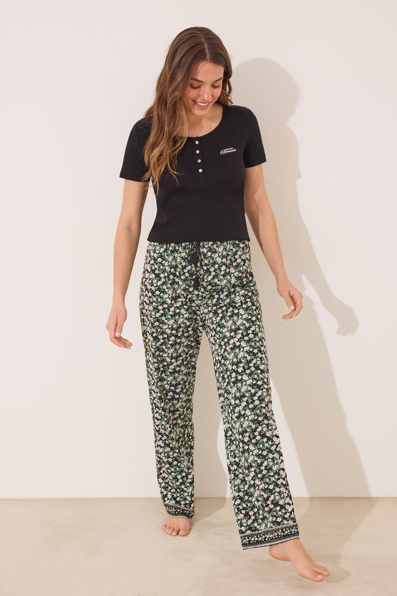 Women'secret Pijama largo algod&oacute;n canal&eacute; negro
