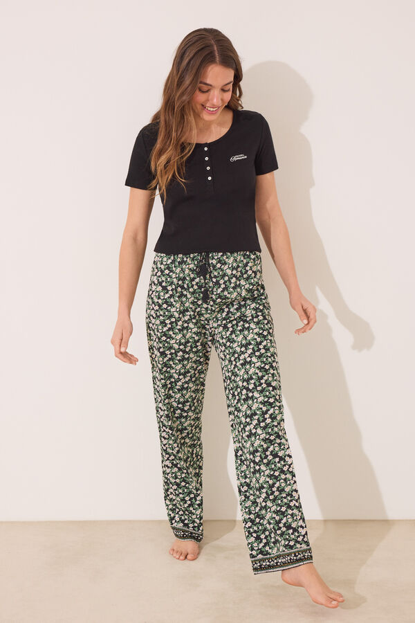 Women'secret Pijama largo algod&oacute;n canal&eacute; negro negro