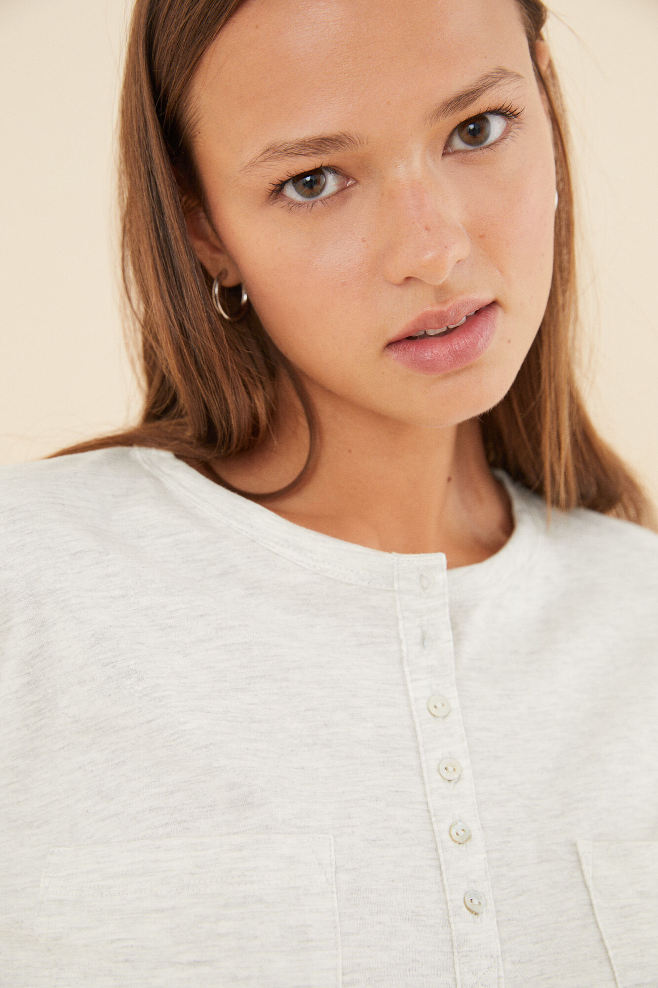 Women'secret T-shirt em 100% algod&atilde;o com bolsos em bege