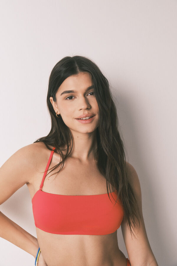 HI&BYE Top biqu&iacute;ni bandeau liso vermelho vermelho