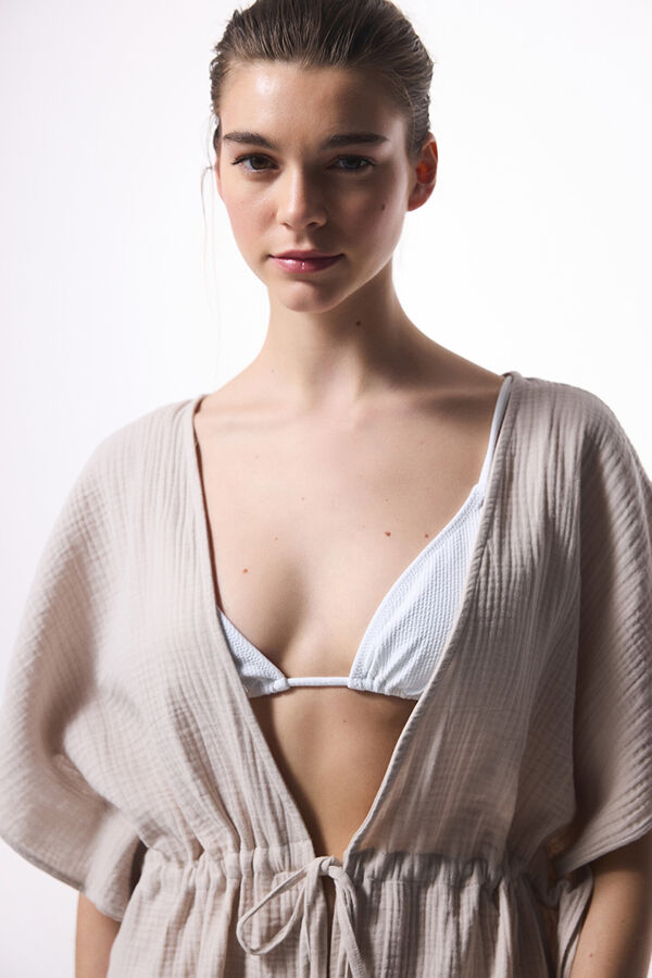 Penti Caftan de praia curto de pedra bege