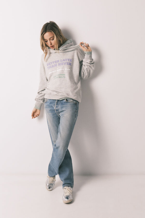 HI&BYE Sweatshirt capuz em felpa de algod&atilde;o cinzento cinzento