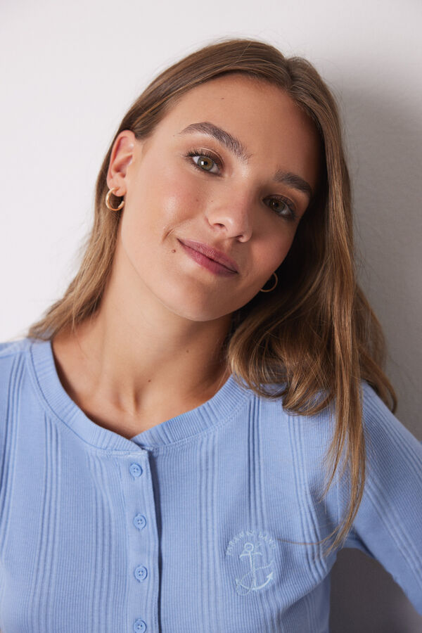 Women'secret Camiseta manga comprida canelada azul azul