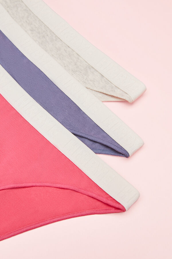 HI&BYE Pack 3 bragas algod&oacute;n logo azul, gris y fucsia estampado