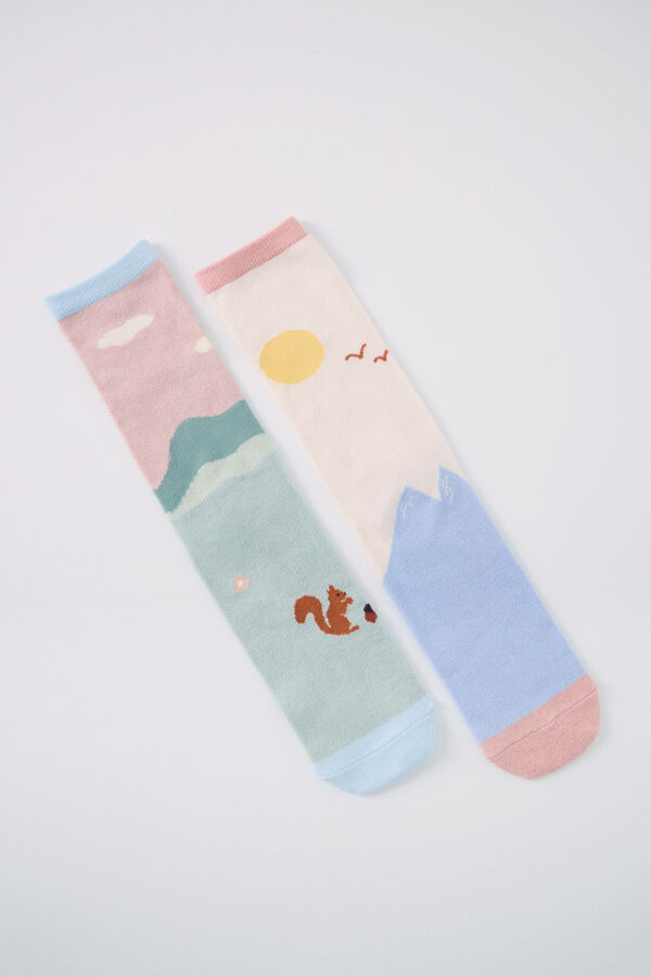 Women'secret Pack 3 calcetines altos paisaje estampado