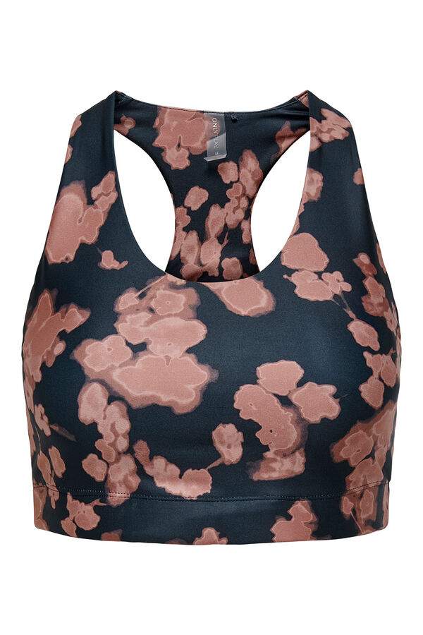 Only Play Sujetador deportivo con banda elástica, color azul grafito y acabado lavado rosa palo gris