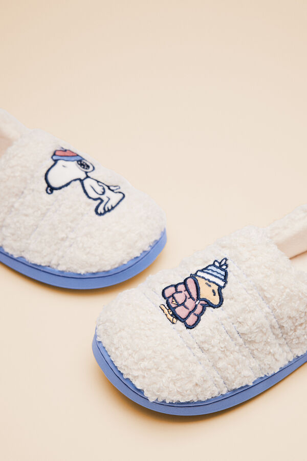 Women'secret Zapatillas casa pelo Snoopy marfil
