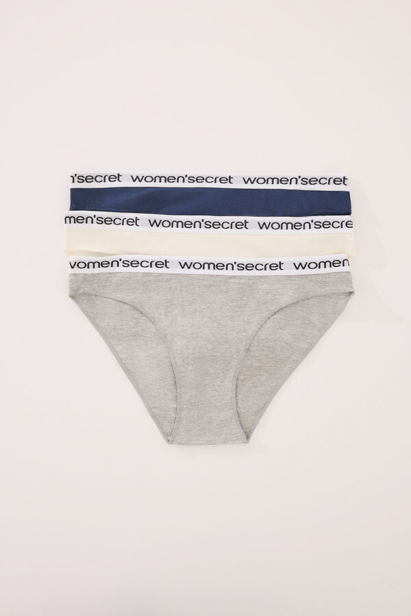 Women'secret Pack 3 bragas cl&aacute;sicas algod&oacute;n mix colores logo blanco