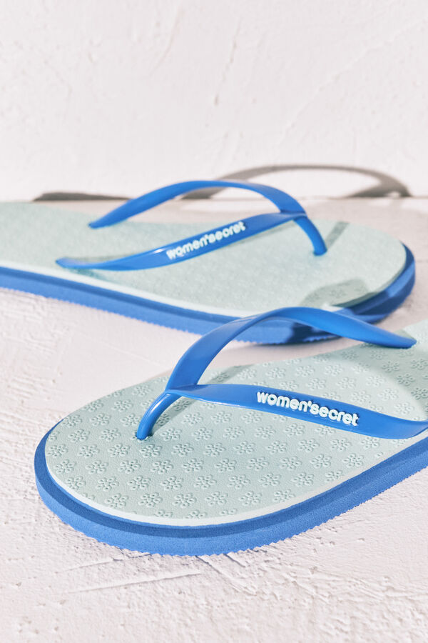 Women'secret Chanclas dedo textura floral azul verde