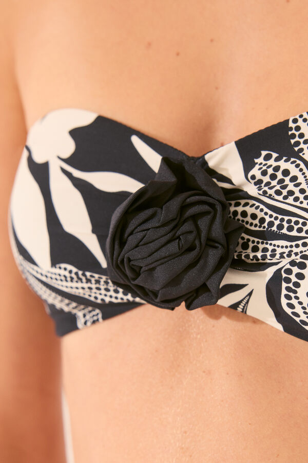 Women'secret Top bikini bandeau estampado flores negro