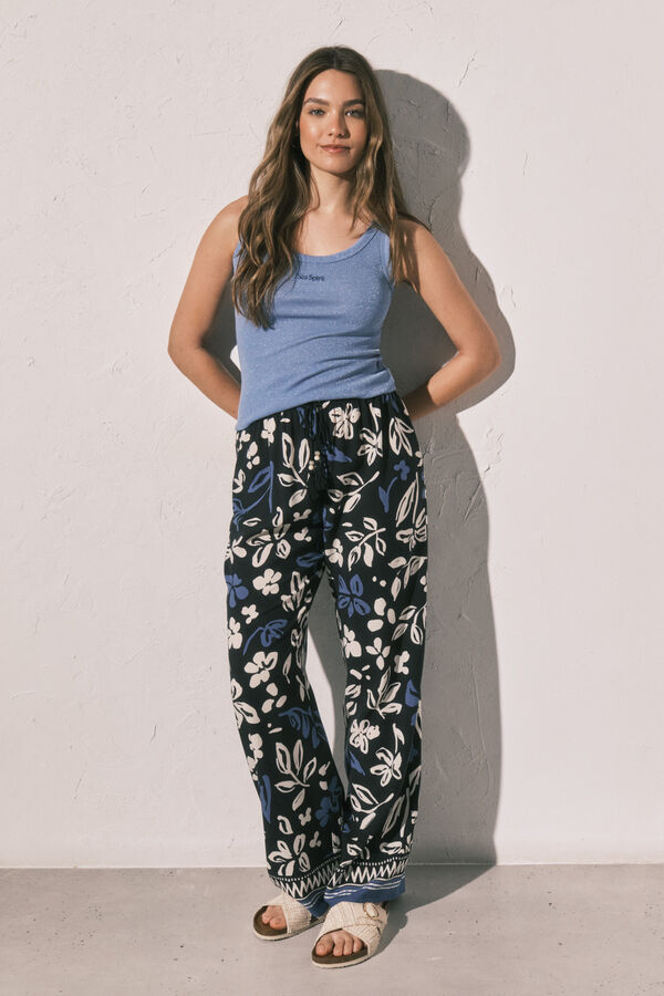 Women'secret Pantal&oacute;n largo estampado flores azul estampado