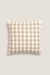 Textura Funda coj&iacute;n algod&oacute;n cuadros beige