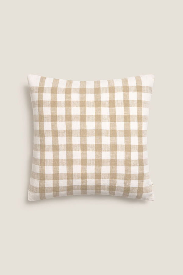 Textura Funda coj&iacute;n algod&oacute;n cuadros beige
