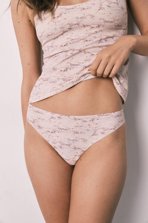 Women'secret Tanga em microfibra clean cut estampado serpente branco