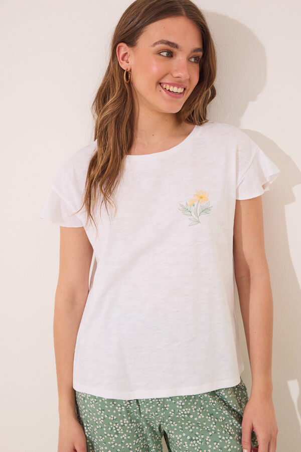 Women'secret Pijama Capri 100% algodão branco e verde bege