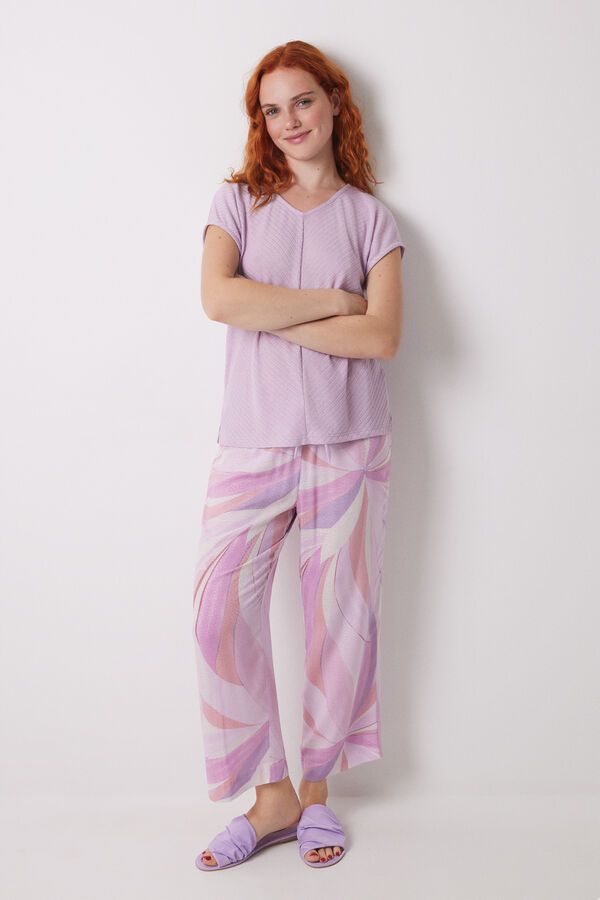 Women'secret Pijama Capri estampado geom&eacute;trico lila  morado/lila
