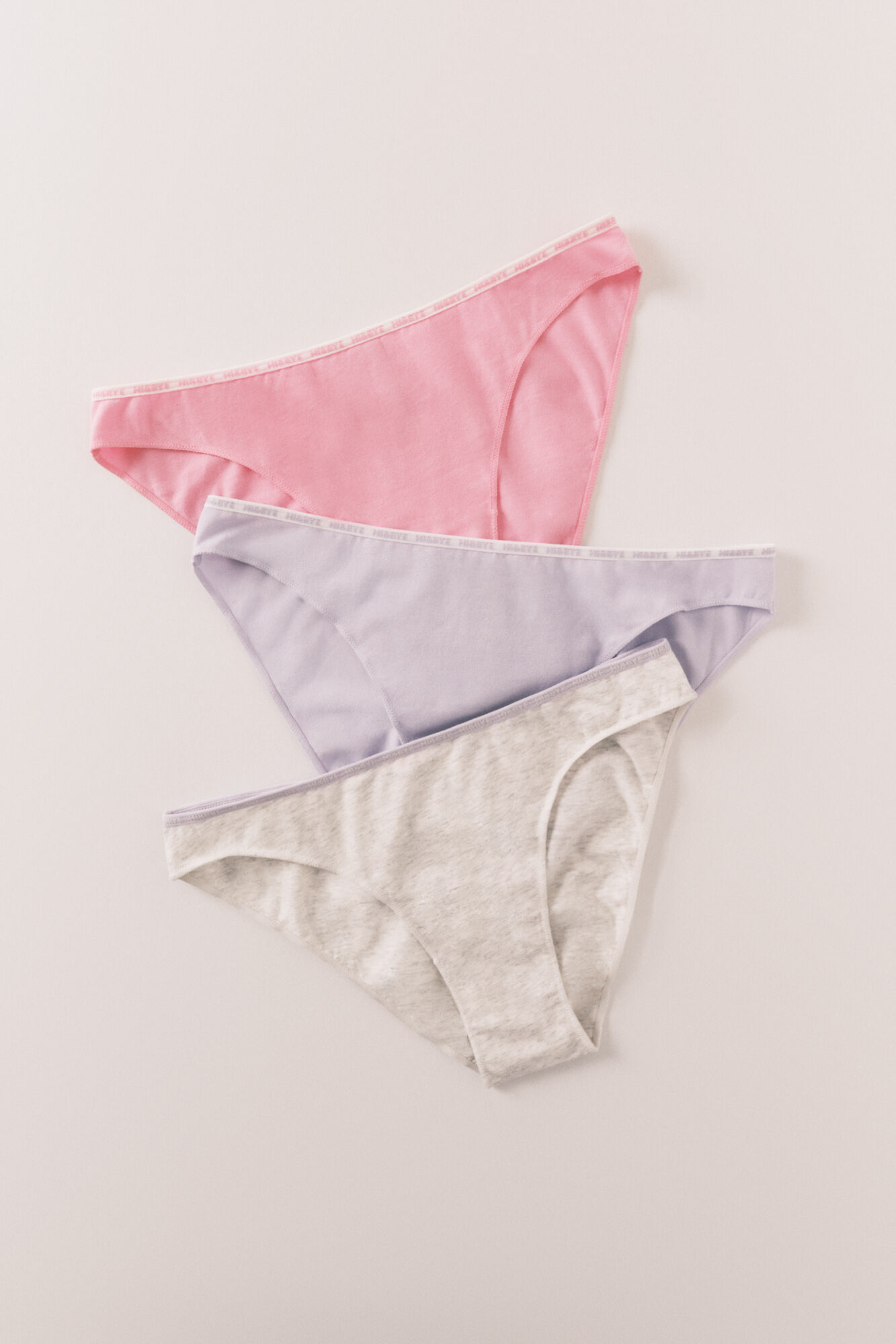 HI&BYE Pack 3 cuecas cl&aacute;ssicas em algod&atilde;o rosa, cinzento e azul