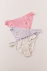 HI&BYE Pack 3 cuecas cl&aacute;ssicas em algod&atilde;o rosa, cinzento e azul branco