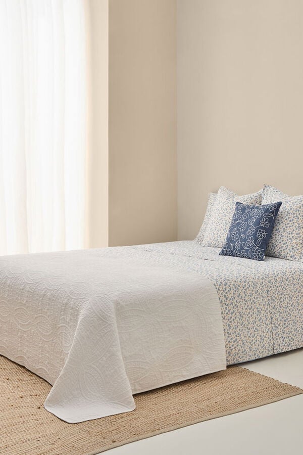 Textura Lençol de algodão estampado com flores azul