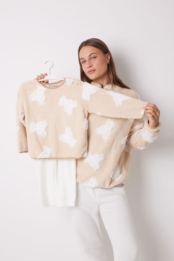 Women'secret Pijama polar comprido com ursos jacquard cru