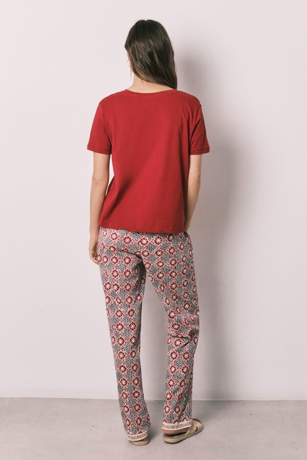 Women'secret Pijama comprido em algod&atilde;o estampado geom&eacute;trico Snoopy vermelho