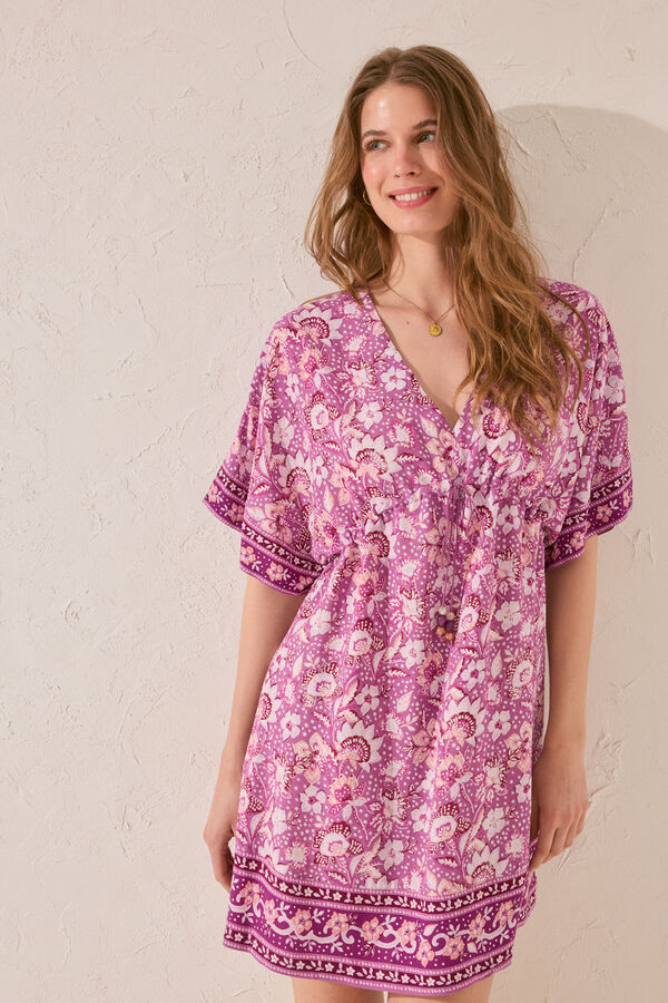 Women'secret Camisola corta estampado flores morado estampado