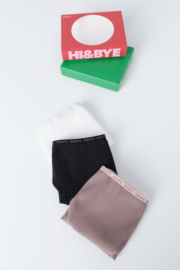 HI&BYE Pacote com 3 cuecas cl&aacute;ssicas em branco, preto e marrom estampado