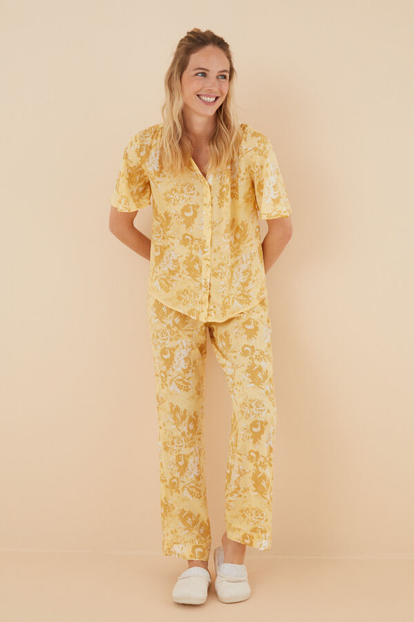 Women'secret Pijama camisero largo flores amarillo estampado