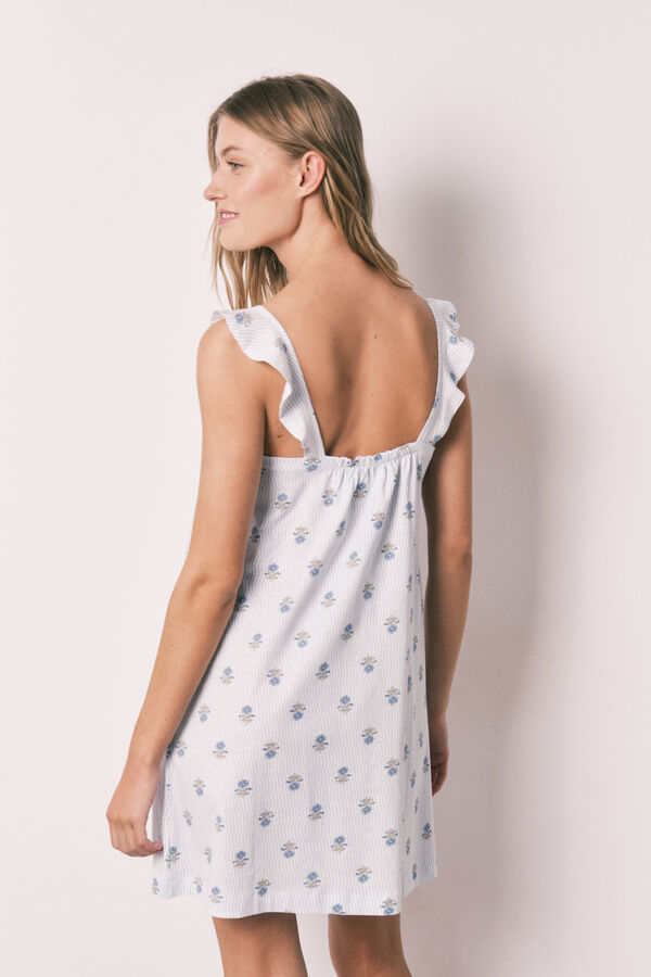 Women'secret Camisa de dormir curta em algod&atilde;o de al&ccedil;as estampada azul azul