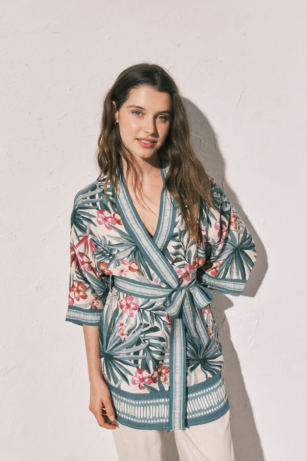 Women'secret Quimono estampado verde verde