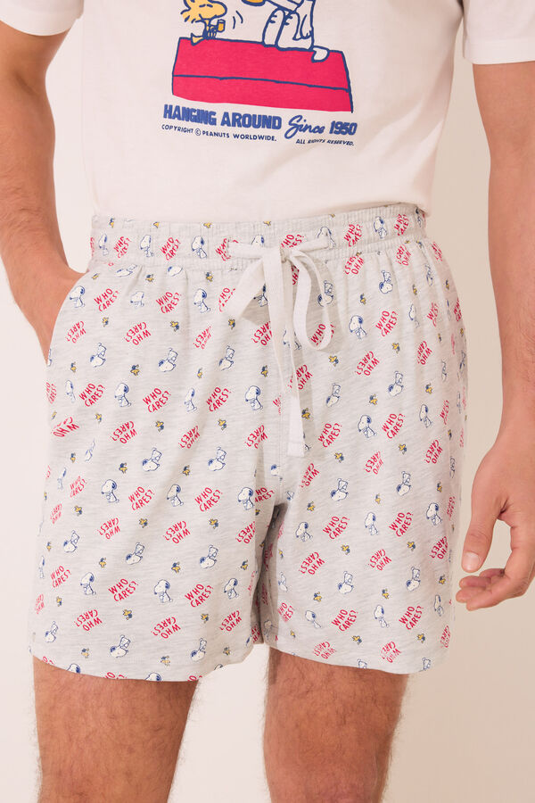 Women'secret Pijama corto hombre 100% algod&oacute;n Snoopy marfil