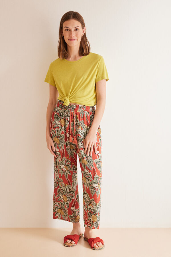 Women'secret Cal&ccedil;a comprida fluente tropical Snoopy estampado