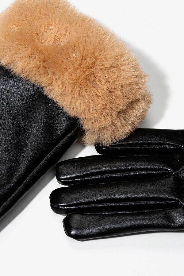 Vilanova Guantes Efecto Piel con Faux Fur negro