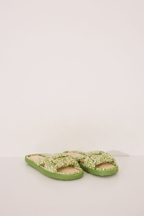 Women'secret Zapatillas casa pala nudo rafia verde verde